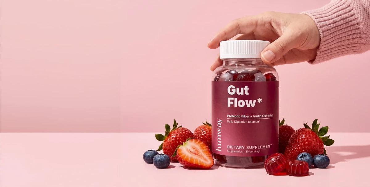 Gut Flow gummies with fresh berries